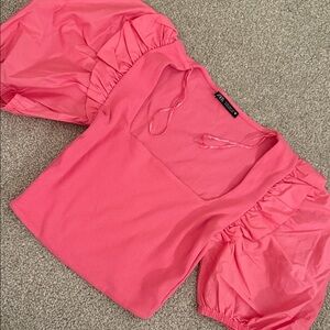 Zara Coral Puff Sleeve Blouse